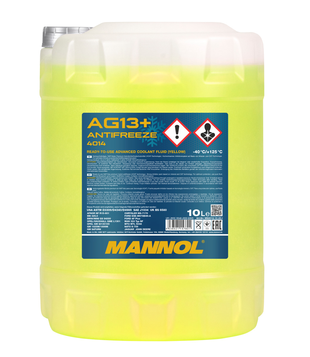 MANNOL AG13+ Antifrīzs -40°C, dzeltens,10L
