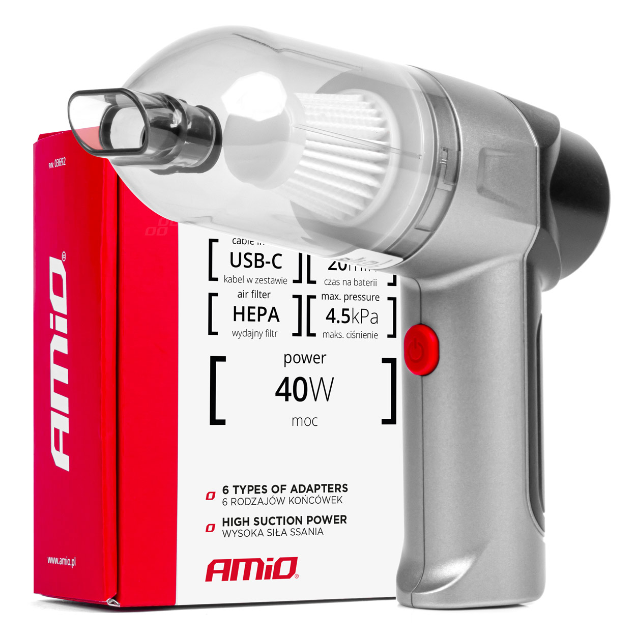 AMIO Putekļusūcējs automašīnai, lādējams, USB-C, 12V