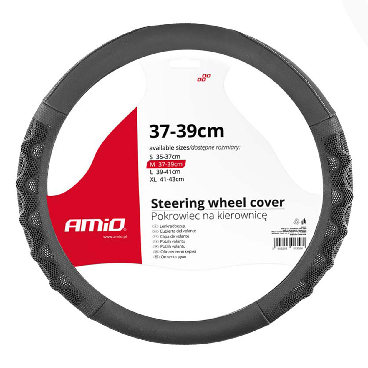 AMIO Stūres pārvalks 37-39cm, melns, ar