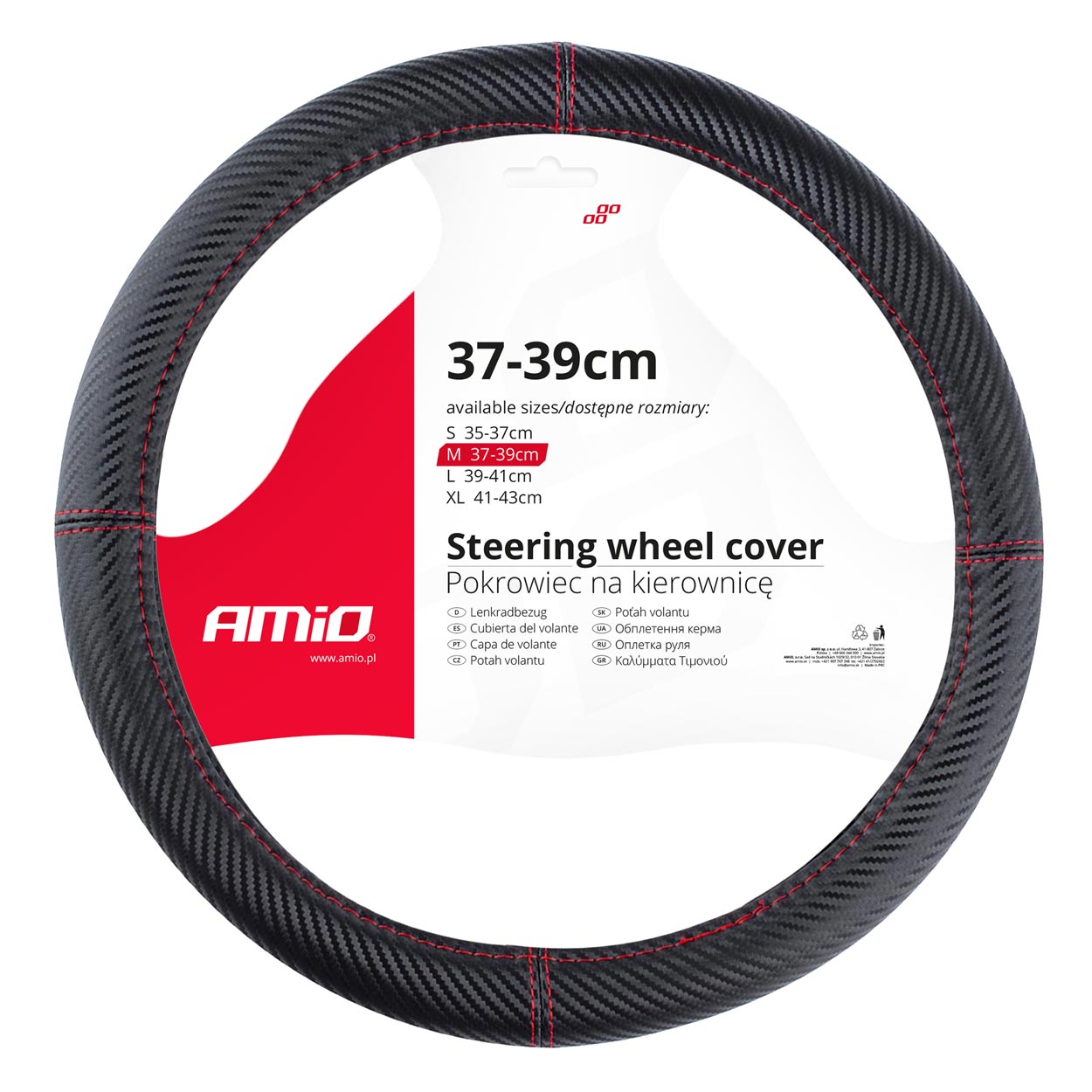 AMIO Stūres pārvalks 37-39cm, melns, karbons