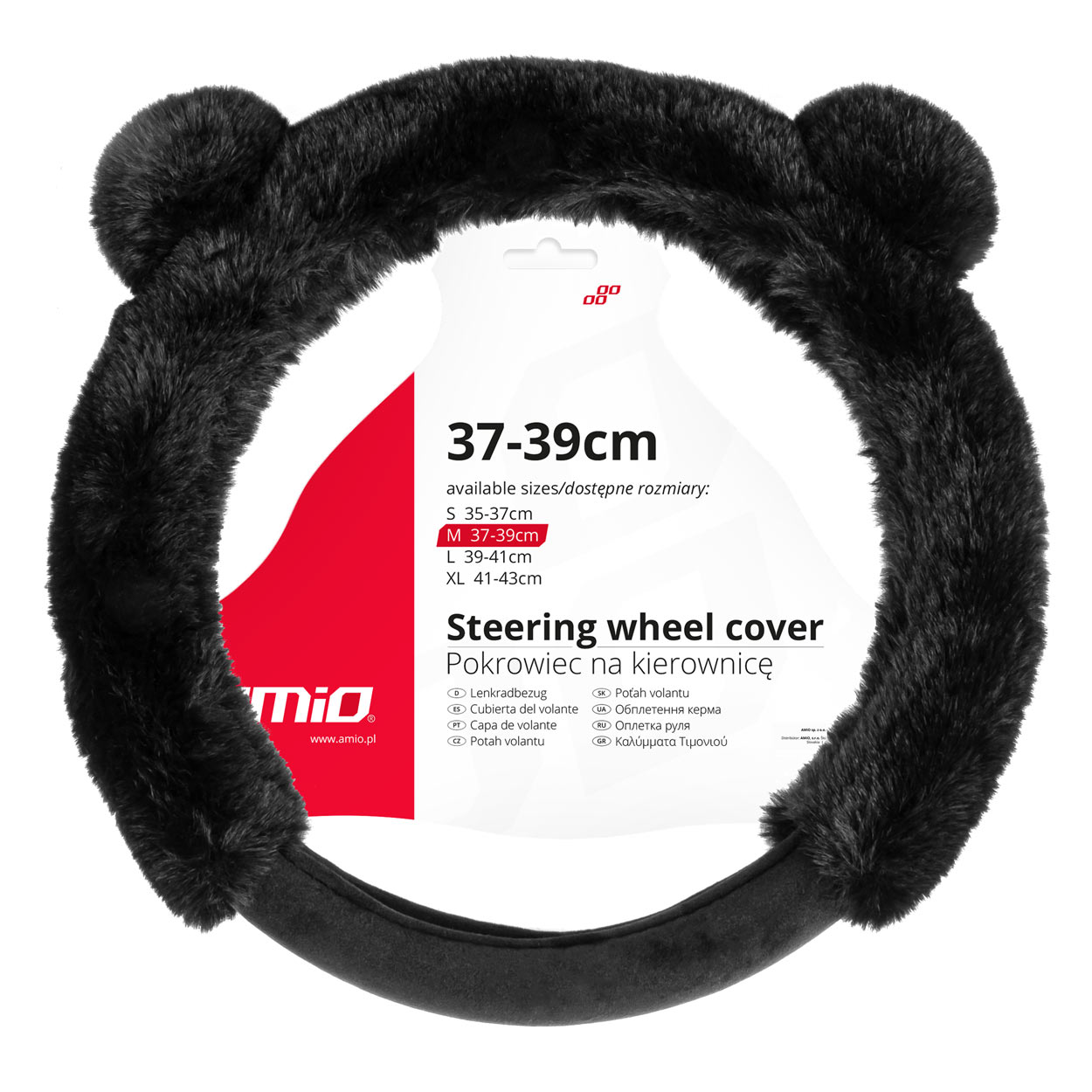 AMIO Stūres pārvalks 37-39cm, melns, pūkains